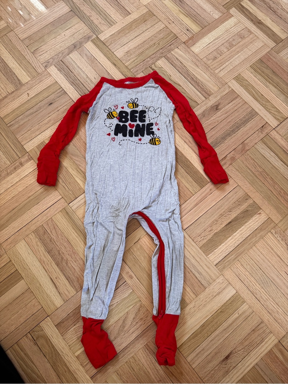 Little Sleepies Bee Mine Red & Gray Kids One-Piece Pajama